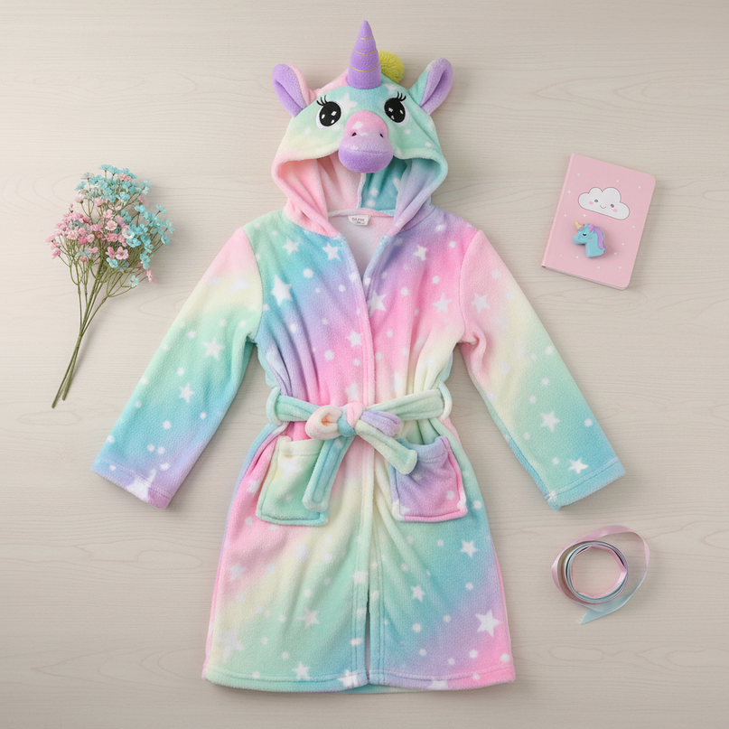 hooded unicorn robe - flat-lay
