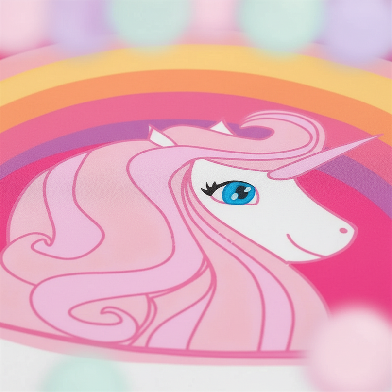 hot pink rainbow badge unicorn bedding - detail