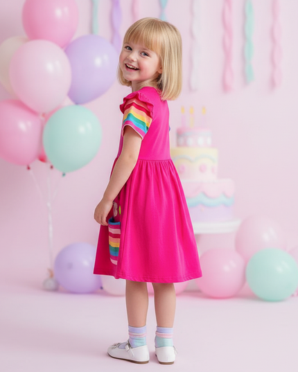 hot pink unicorn applique dress - back