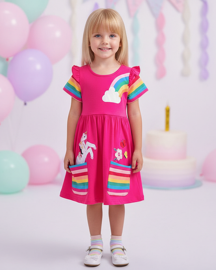 hot pink unicorn applique dress - detail
