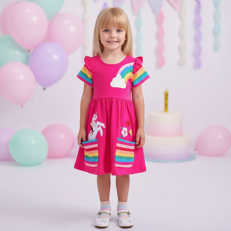 hot pink unicorn applique dress - detail