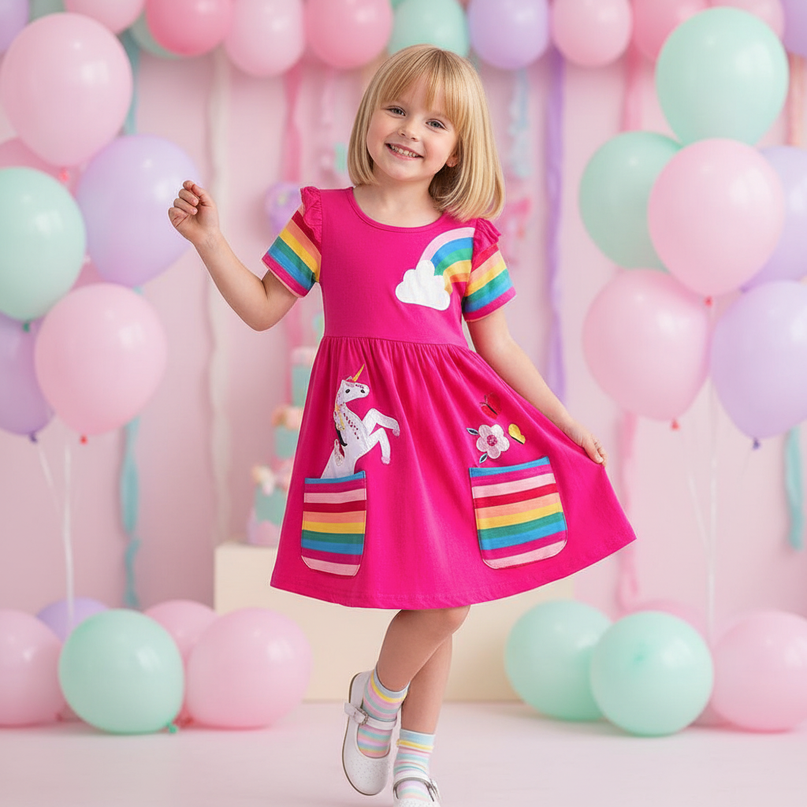 hot pink unicorn applique dress - front