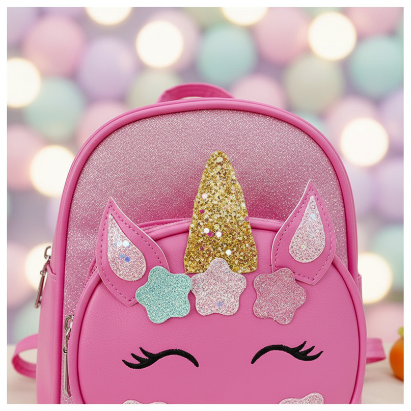 hot pink unicorn backpack custom name - detail
