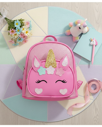 hot pink unicorn backpack custom name - flat-lay