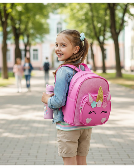 hot pink unicorn backpack custom name - in-use