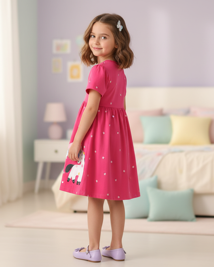 hot pink unicorn dress girls - back