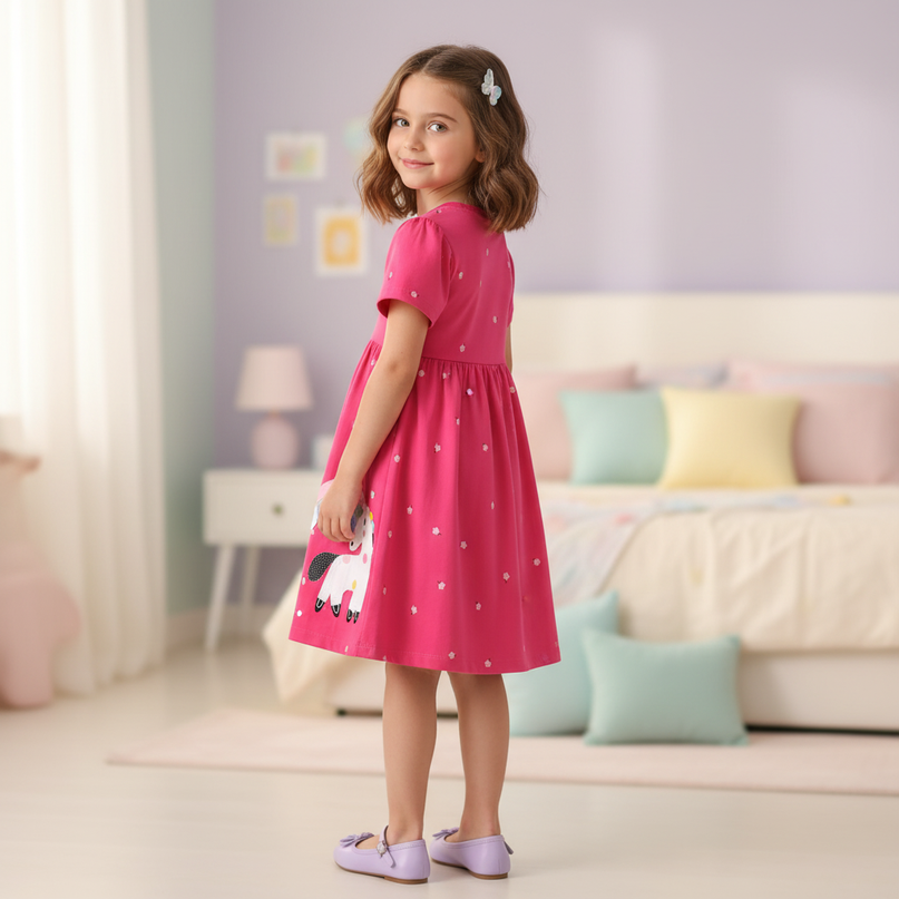 hot pink unicorn dress girls - back