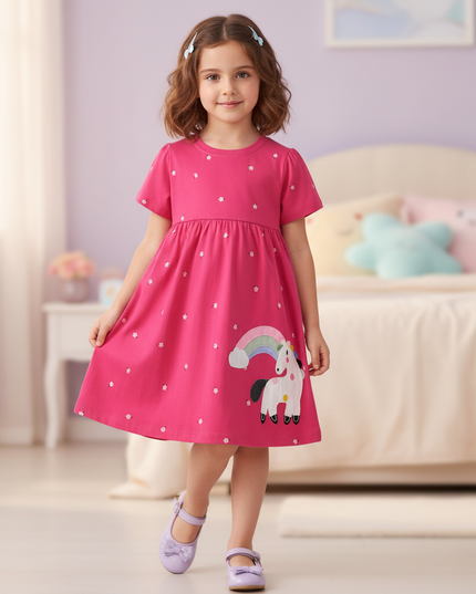 hot pink unicorn dress girls - front