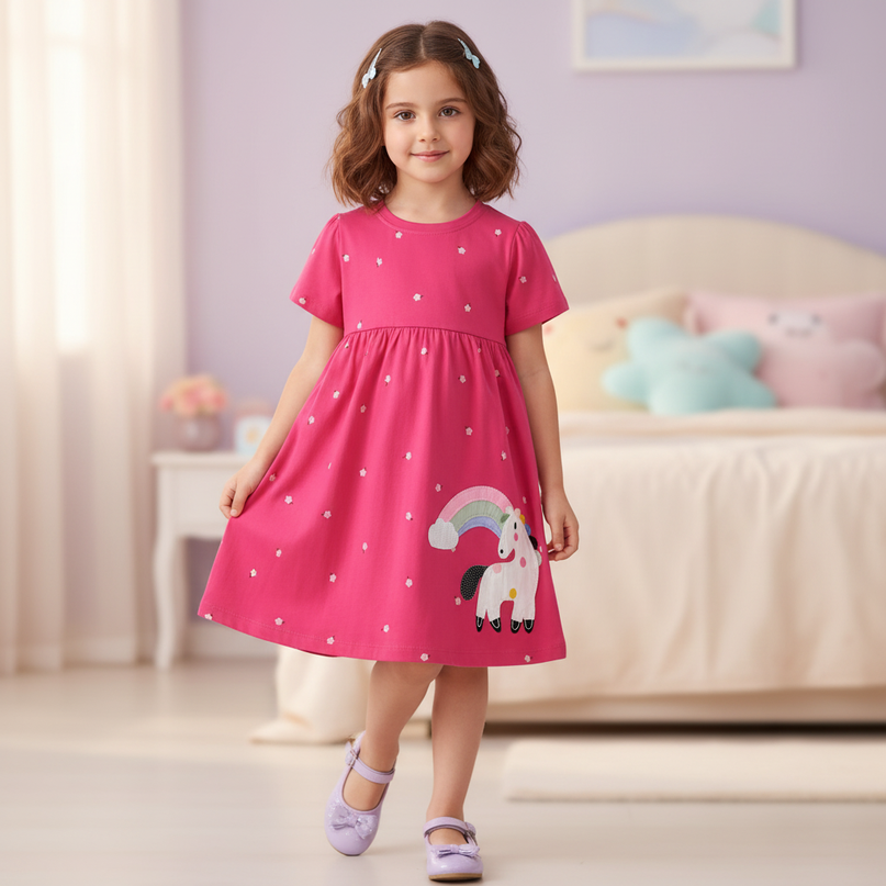 hot pink unicorn dress girls - front