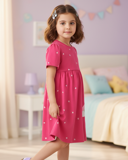 hot pink unicorn dress girls - three-quarter