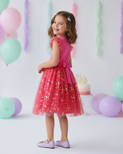hot pink unicorn embroidery dress - back