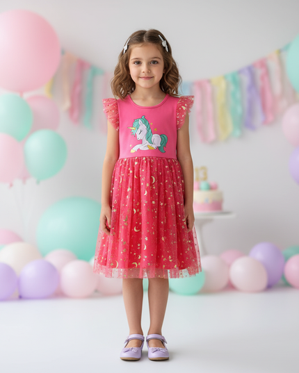hot pink unicorn embroidery dress - detail