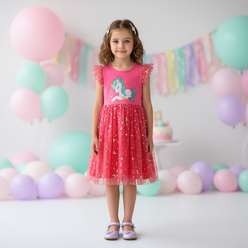 hot pink unicorn embroidery dress - detail