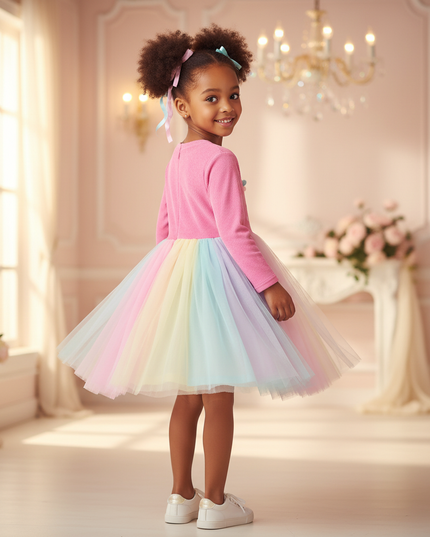 hot pink unicorn face tutu dress - back