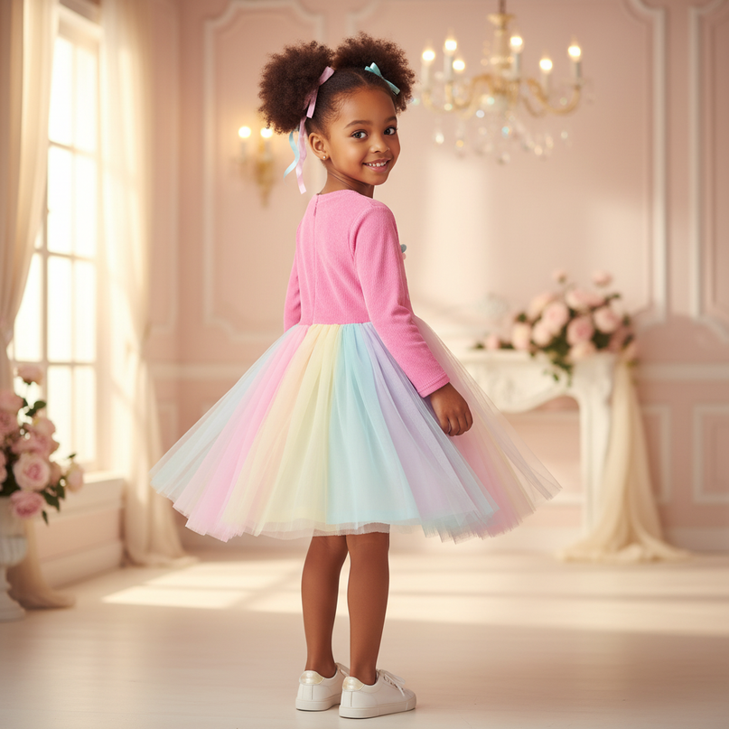 hot pink unicorn face tutu dress - back