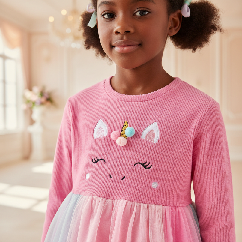 hot pink unicorn face tutu dress - detail