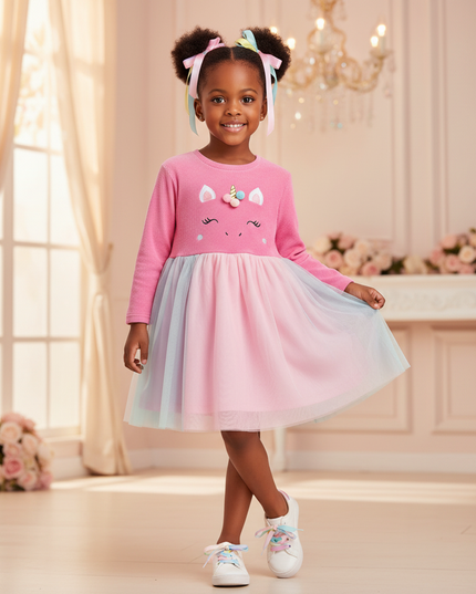 hot pink unicorn face tutu dress - front