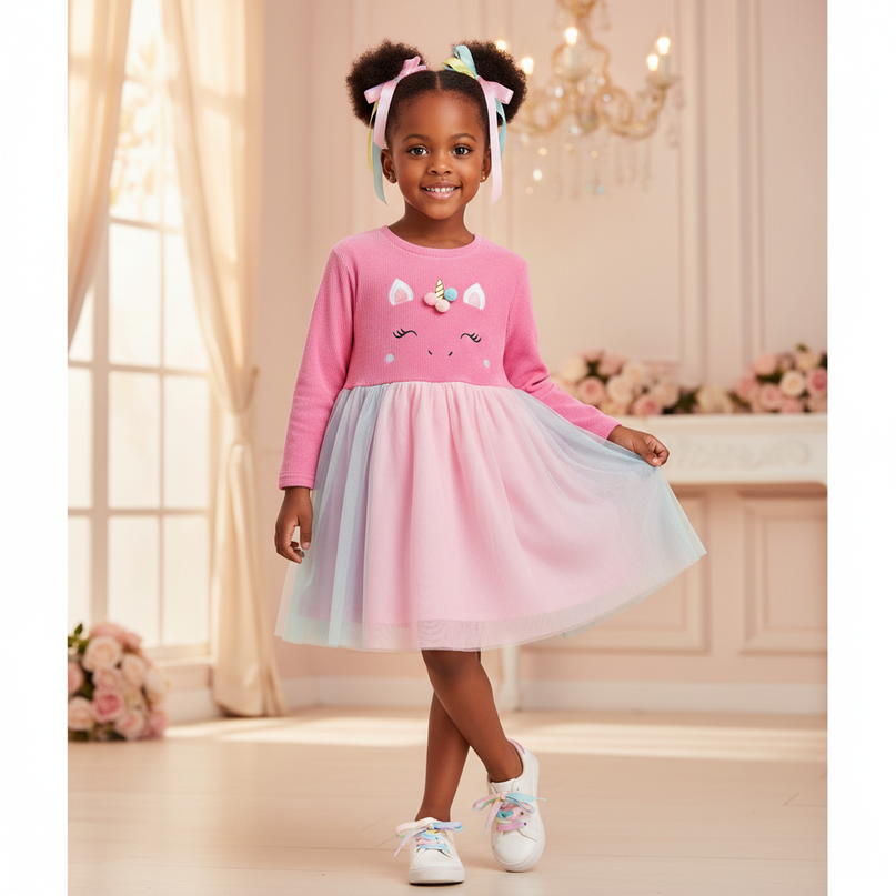 hot pink unicorn face tutu dress - front
