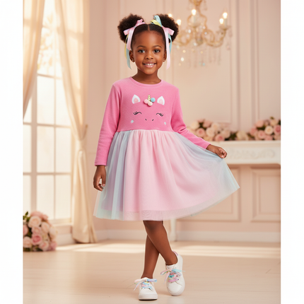 hot pink unicorn face tutu dress - front