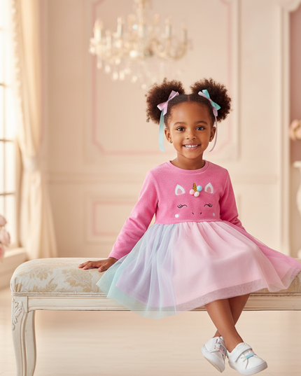 hot pink unicorn face tutu dress - sitting