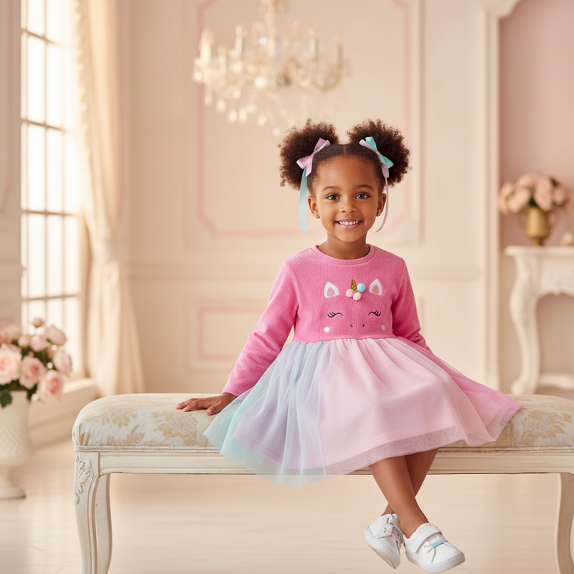 hot pink unicorn face tutu dress - sitting