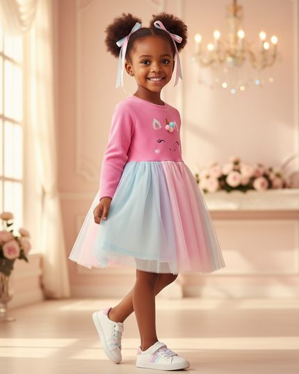 hot pink unicorn face tutu dress - three-quarter
