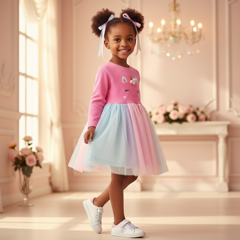 hot pink unicorn face tutu dress - three-quarter