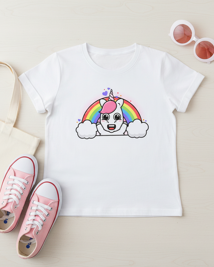 hot pink unicorn shirt - flat-lay