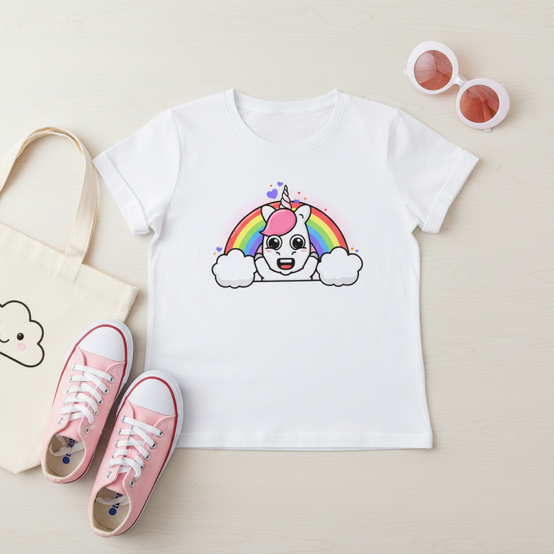 hot pink unicorn shirt - flat-lay