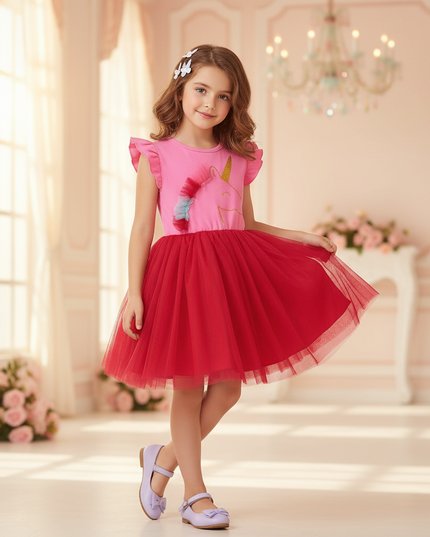 hot pink unicorn tutu dress girls - front