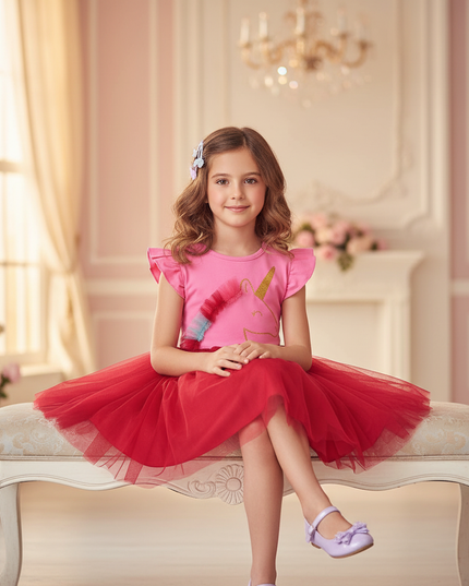 hot pink unicorn tutu dress girls - sitting
