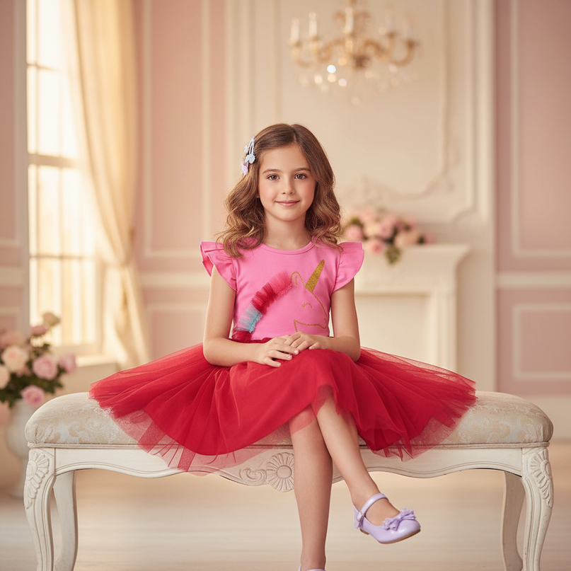 hot pink unicorn tutu dress girls - sitting
