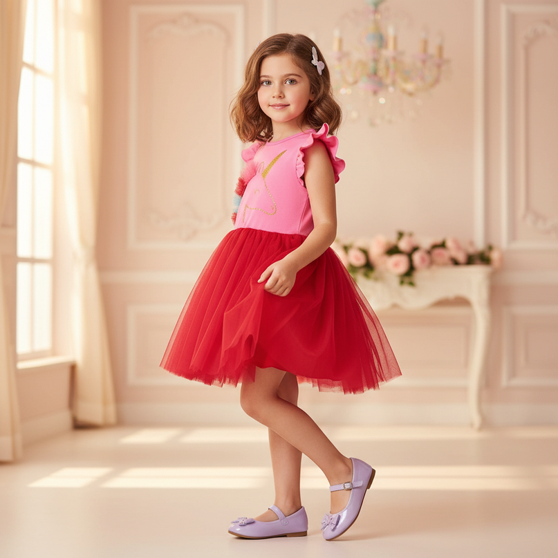 hot pink unicorn tutu dress girls - three-quarter