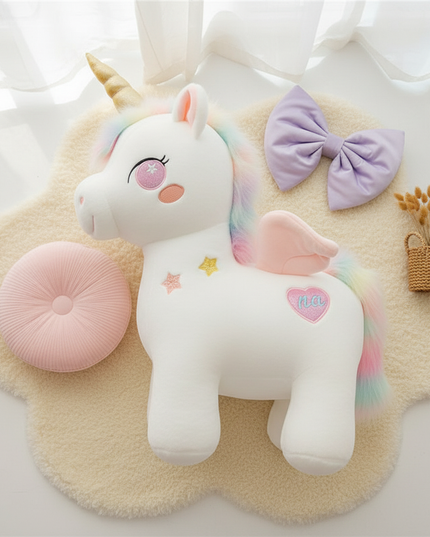 huge unicorn plush stuffed animal - flat-lay