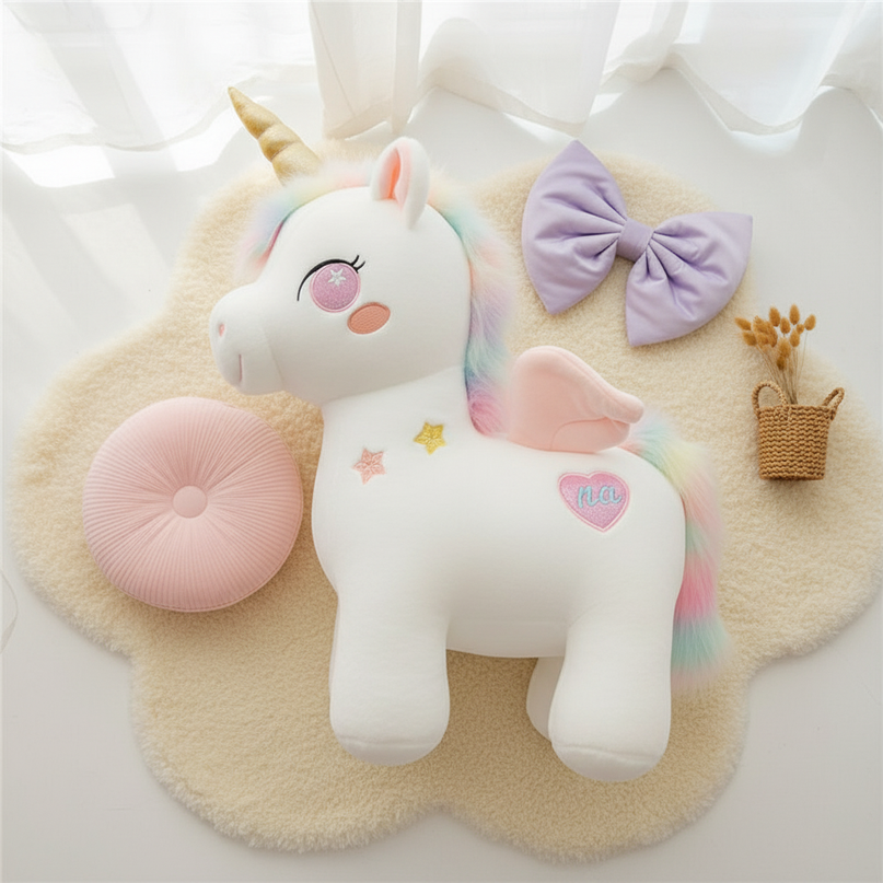 huge unicorn plush stuffed animal - flat-lay