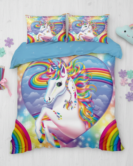 i believe unicorns rainbow unicorn bedding - flat-lay