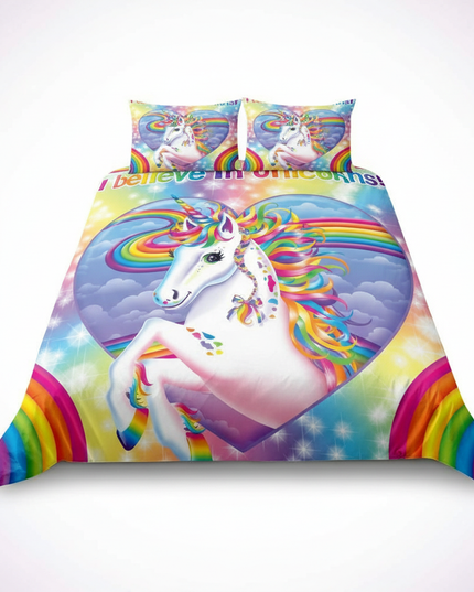 i believe unicorns rainbow unicorn bedding - white-bg