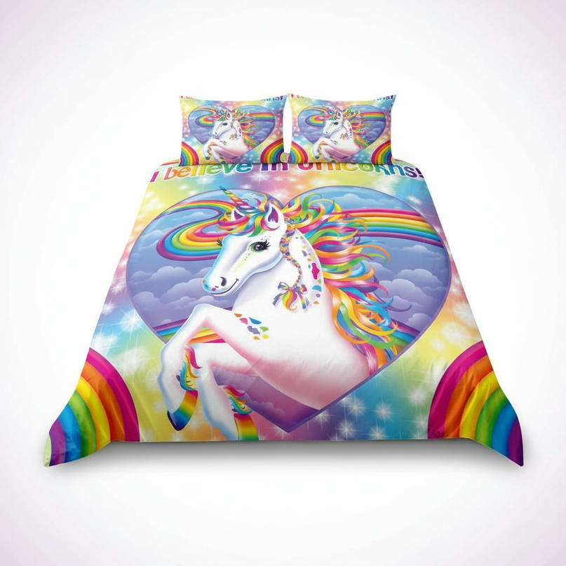 i believe unicorns rainbow unicorn bedding - white-bg