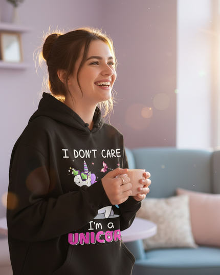i dont care im a unicorn hoodie - in-use