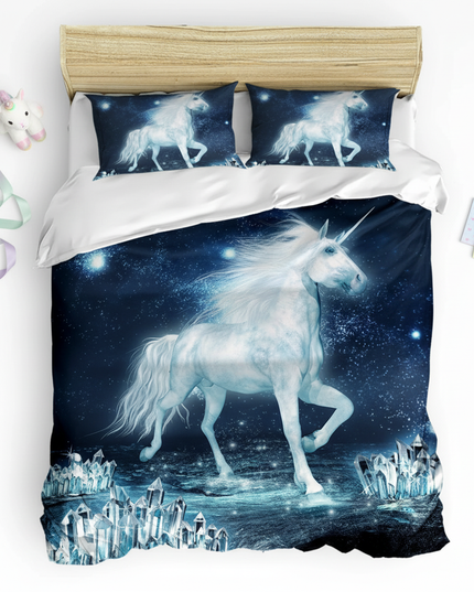 ice crystal unicorn bedding - flat-lay
