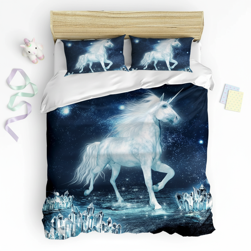 ice crystal unicorn bedding - flat-lay