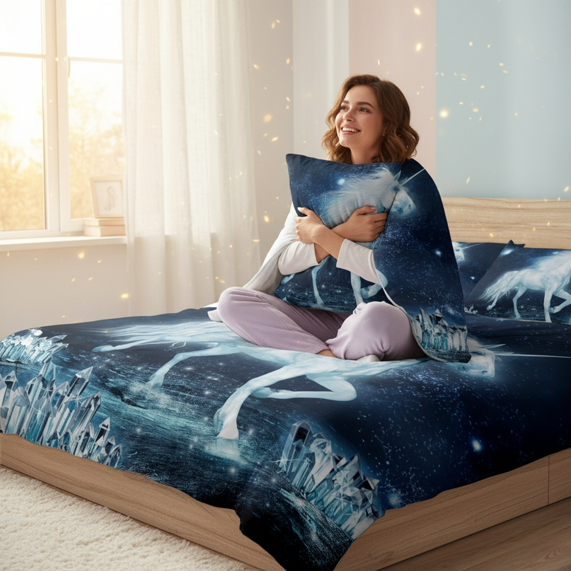 ice crystal unicorn bedding - in-use