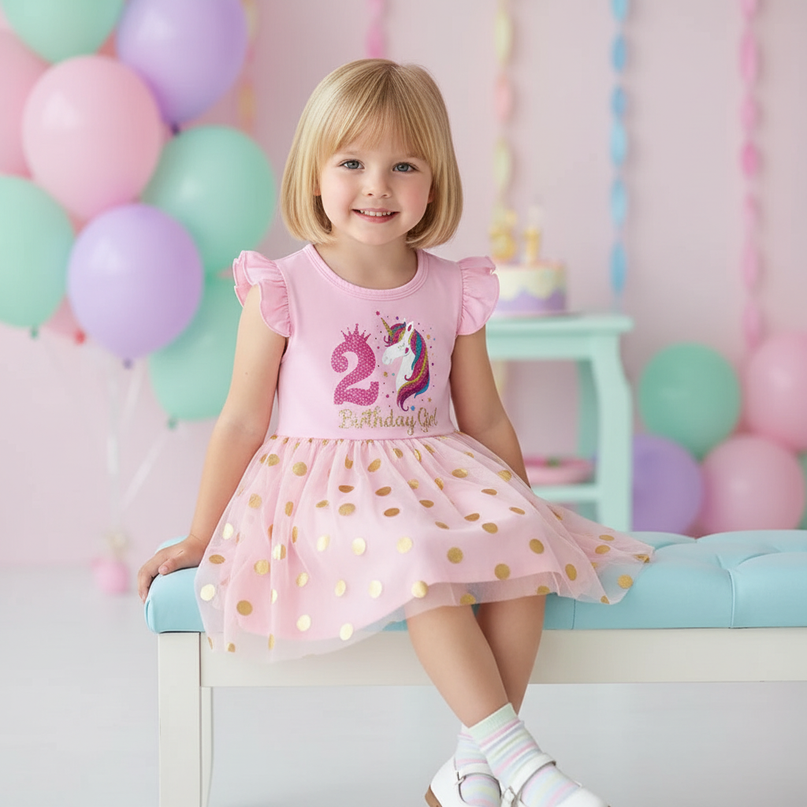 infant unicorn dress - sitting