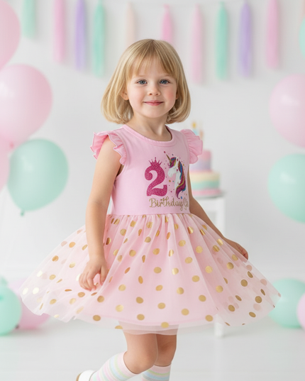 infant unicorn dress - three-quarter