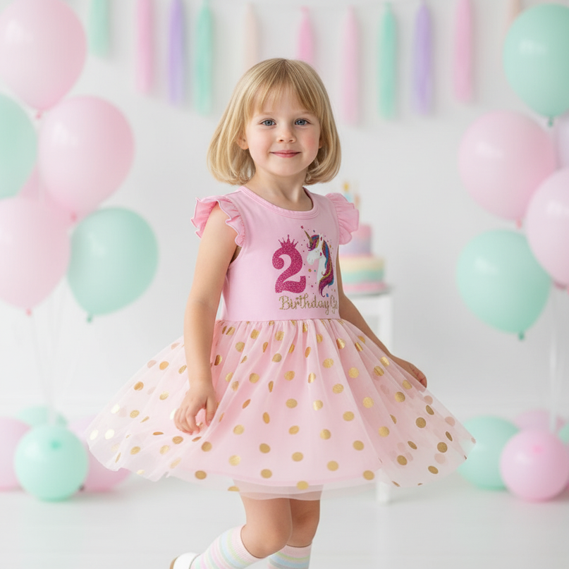 infant unicorn dress - three-quarter