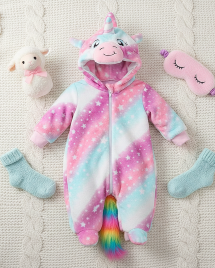 infant unicorn onesie - flat-lay