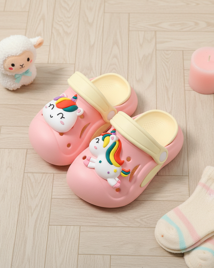 infant unicorn slippers - flat-lay