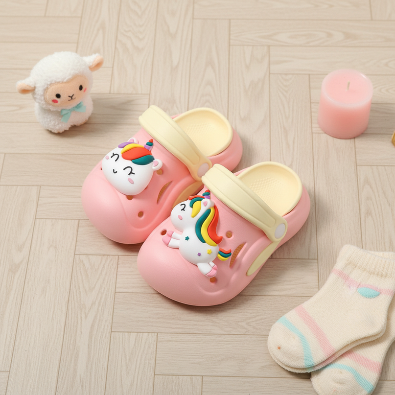 infant unicorn slippers - flat-lay