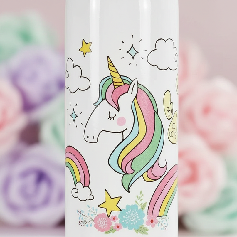 insulated unicorn water bottle - detail