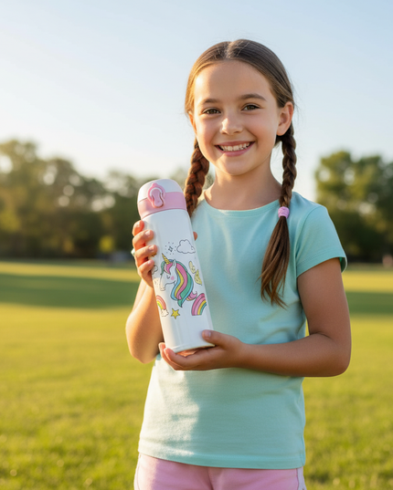 insulated unicorn water bottle - in-use